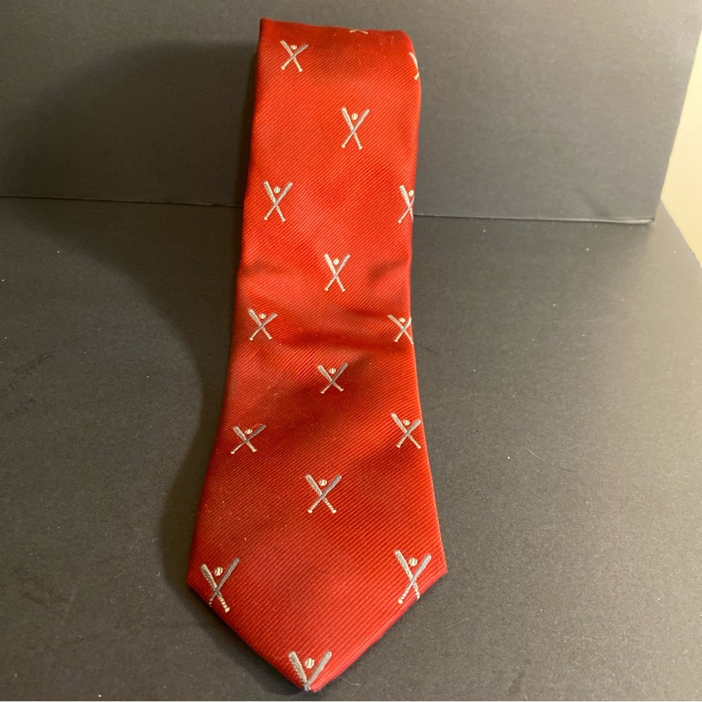 Wembley‎ Neck Tie 100% Polyester Skinny Red Baseball All Over Print